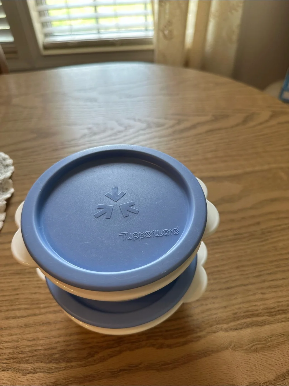 Tupperware White Prep Bowls with Blue Lids - Set of Two
